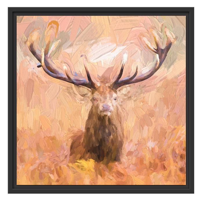 Großer Hirsch im Feld Kunst Schattenfugenrahmen Quadratisch 55x55