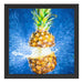 Ananas mit Wasser bespritzt Kunst Schattenfugenrahmen Quadratisch 40x40