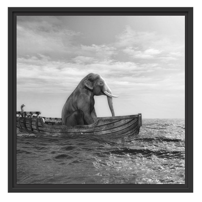 sitzender Elefant im Boot Schattenfugenrahmen Quadratisch 55x55