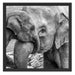 Elefantenmutter mit Kalb B&W Schattenfugenrahmen Quadratisch 55x55