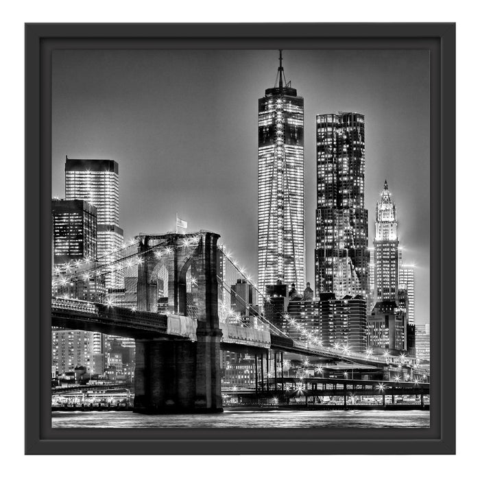 New York City, Skyline bei Nacht Schattenfugenrahmen Quadratisch 40x40