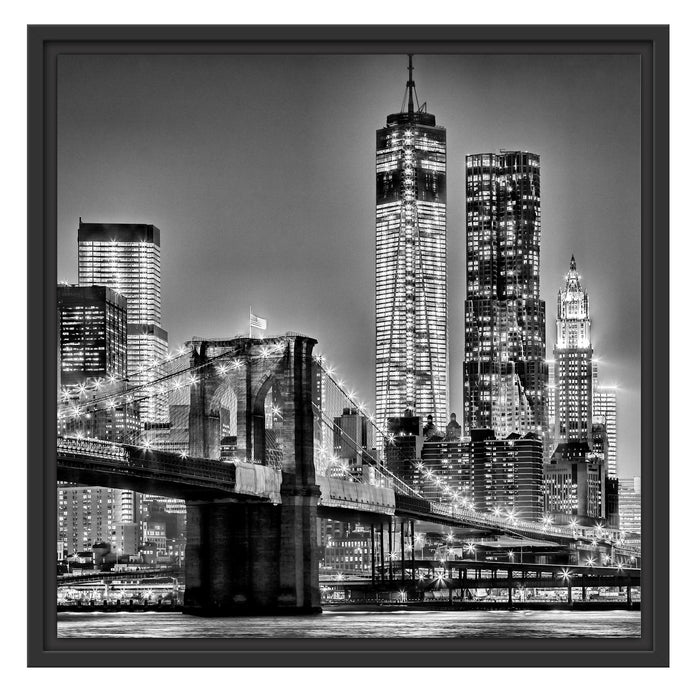 New York City, Skyline bei Nacht Schattenfugenrahmen Quadratisch 55x55