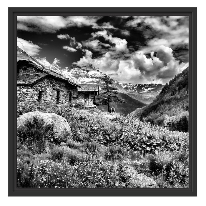 Wunderschöne Berghütte Schattenfugenrahmen Quadratisch 55x55