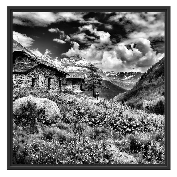 Wunderschöne Berghütte Schattenfugenrahmen Quadratisch 70x70