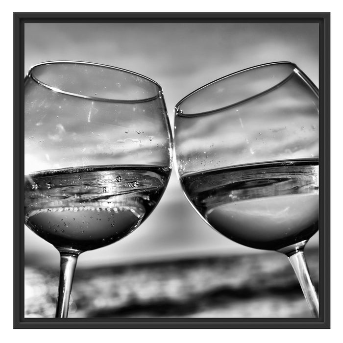 Weingläser am Meer Schattenfugenrahmen Quadratisch 70x70