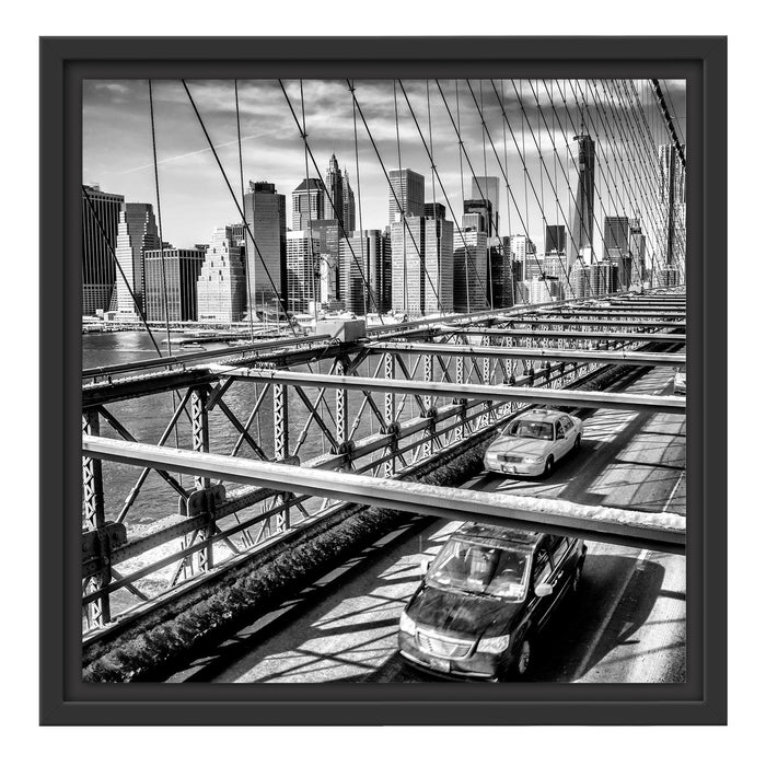 Gelbes Taxi in New York auf Brücke Schattenfugenrahmen Quadratisch 40x40