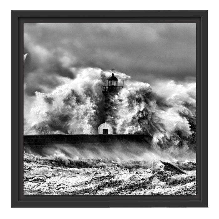 Leuchtturm im Sturm Schattenfugenrahmen Quadratisch 40x40