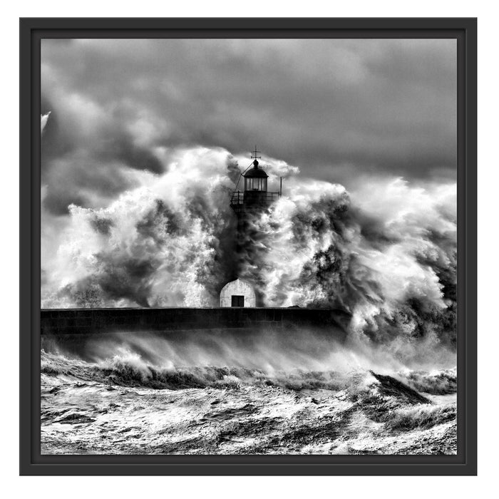 Leuchtturm im Sturm Schattenfugenrahmen Quadratisch 55x55