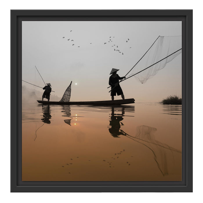 Fischer beim Angeln in Thailand Schattenfugenrahmen Quadratisch 40x40