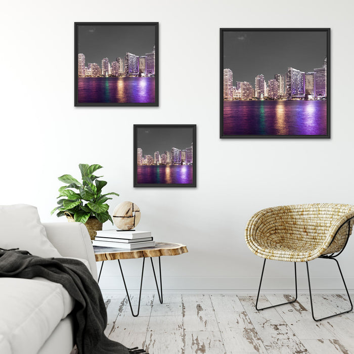 Skyline von Miami Florida Quadratisch Schattenfugenrahmen Wohnzimmer