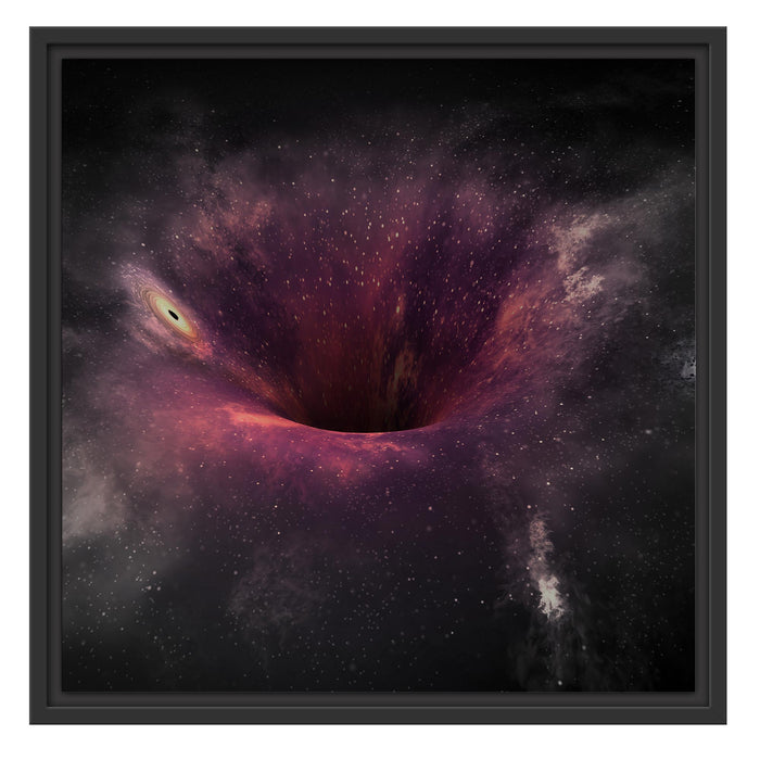 Schwarzes Loch im Weltall B&W Schattenfugenrahmen Quadratisch 55x55