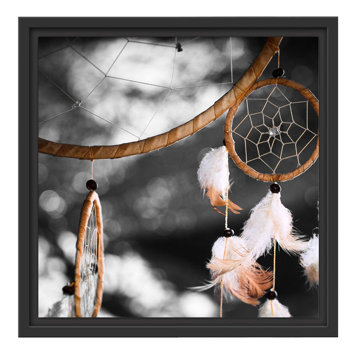 Traumfänger Kunst B&W Schattenfugenrahmen Quadratisch 40x40