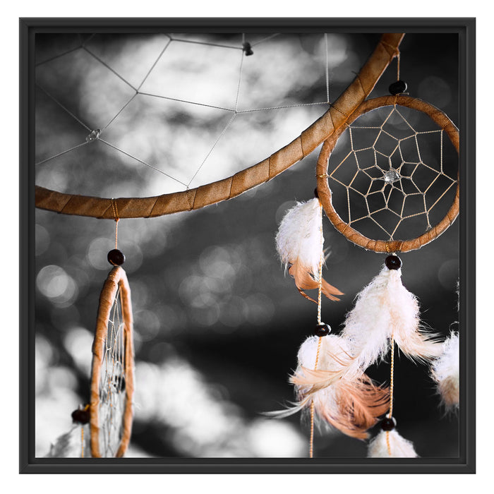 Traumfänger Kunst B&W Schattenfugenrahmen Quadratisch 70x70