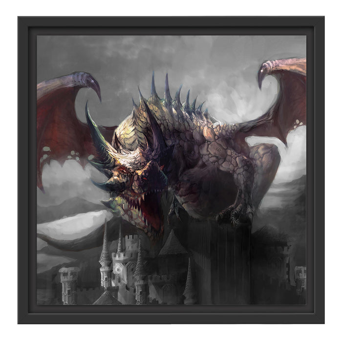 der Drache auf der Festung Schattenfugenrahmen Quadratisch 40x40