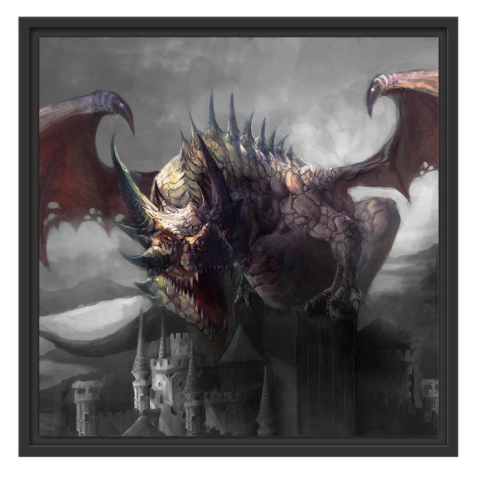 der Drache auf der Festung Schattenfugenrahmen Quadratisch 55x55