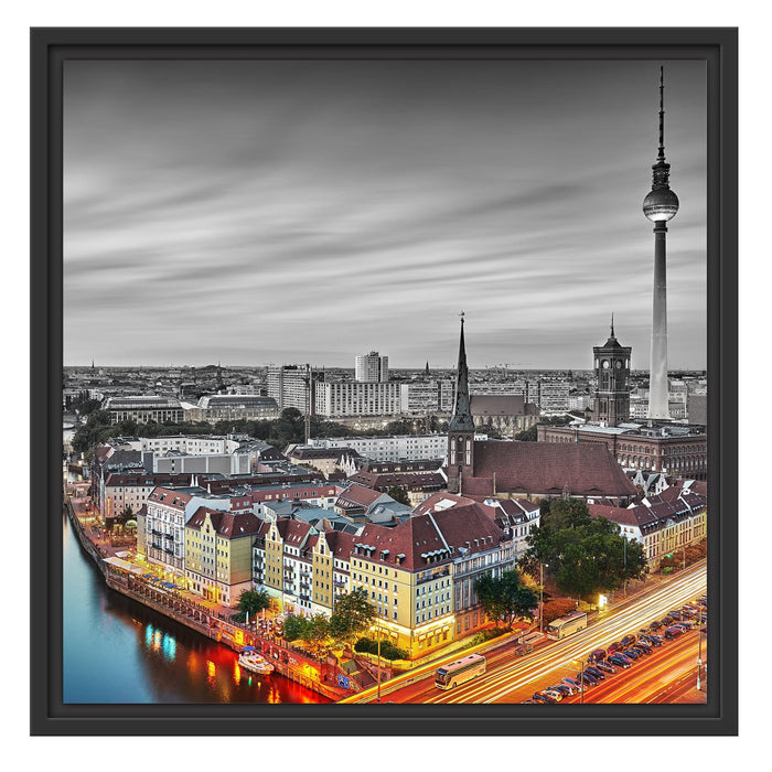 Berlin City Panorama Schattenfugenrahmen Quadratisch 55x55