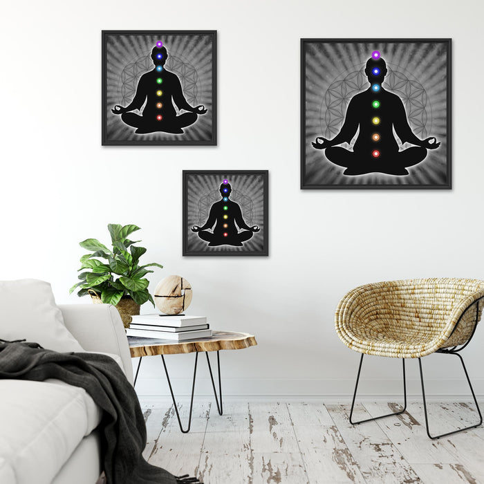 Meditation mit den 7 Chakren Quadratisch Schattenfugenrahmen Wohnzimmer