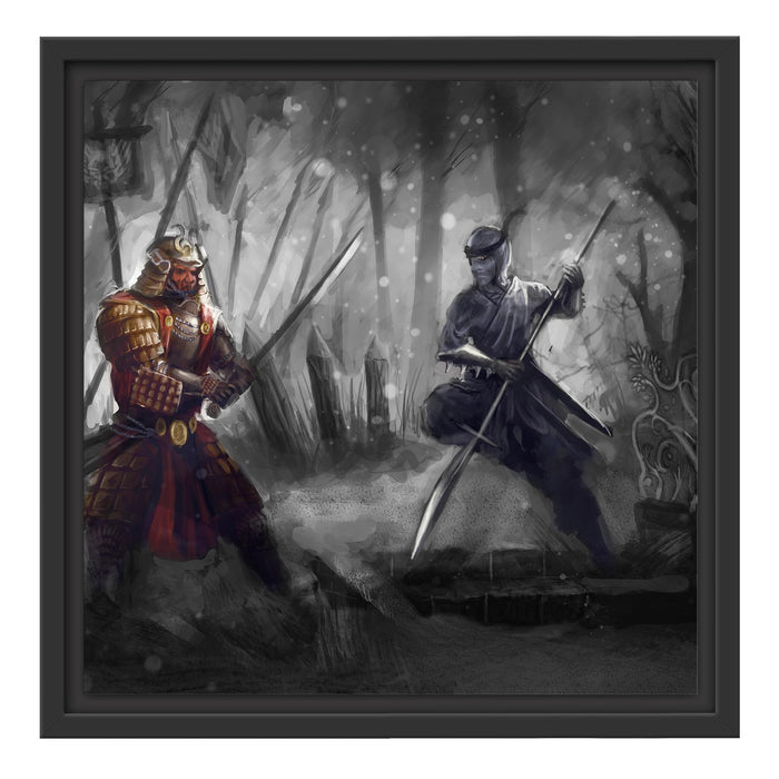 Kampf zwischen Samurai und Ninja Schattenfugenrahmen Quadratisch 40x40