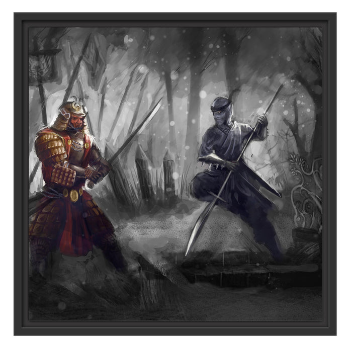 Kampf zwischen Samurai und Ninja Schattenfugenrahmen Quadratisch 55x55