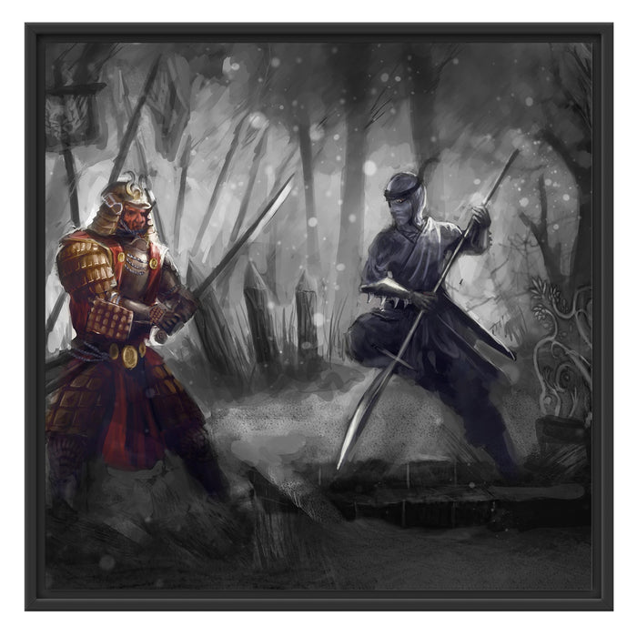 Kampf zwischen Samurai und Ninja Schattenfugenrahmen Quadratisch 70x70