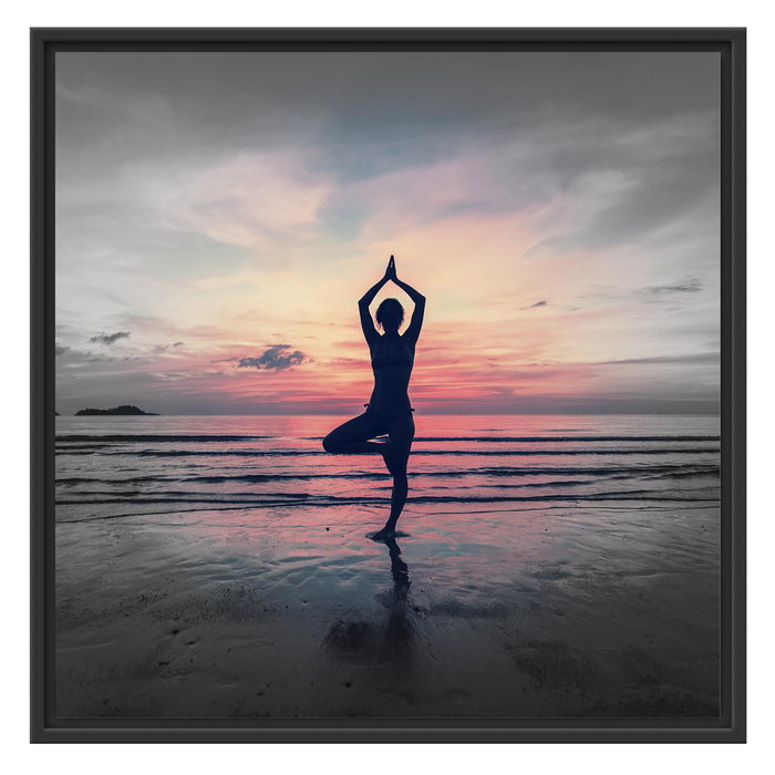 Yoga am Strand Schattenfugenrahmen Quadratisch 70x70