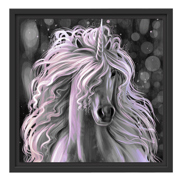 Trabendes weißes Einhorn Schattenfugenrahmen Quadratisch 40x40