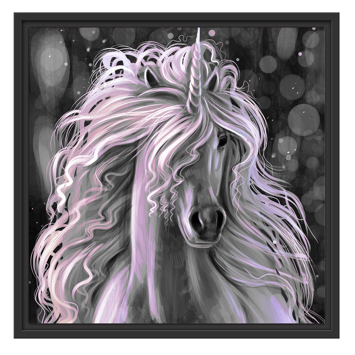 Trabendes weißes Einhorn Schattenfugenrahmen Quadratisch 55x55