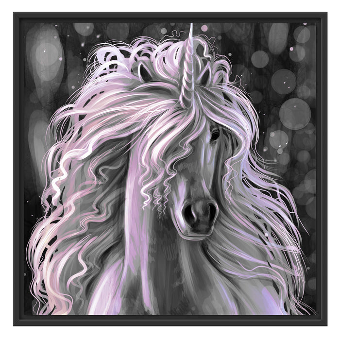 Trabendes weißes Einhorn Schattenfugenrahmen Quadratisch 70x70