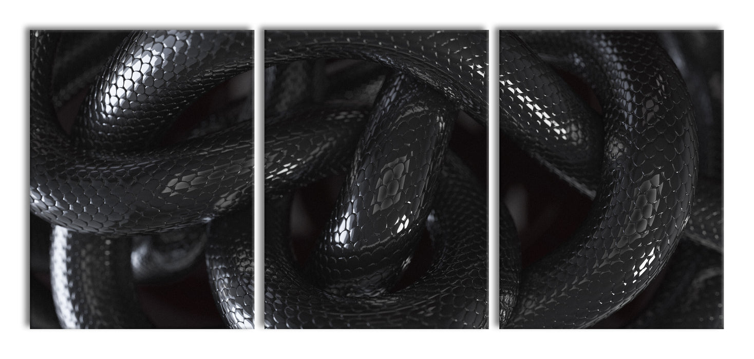 Schwarze elegante Schlange, XXL Leinwandbild als 3 Teiler