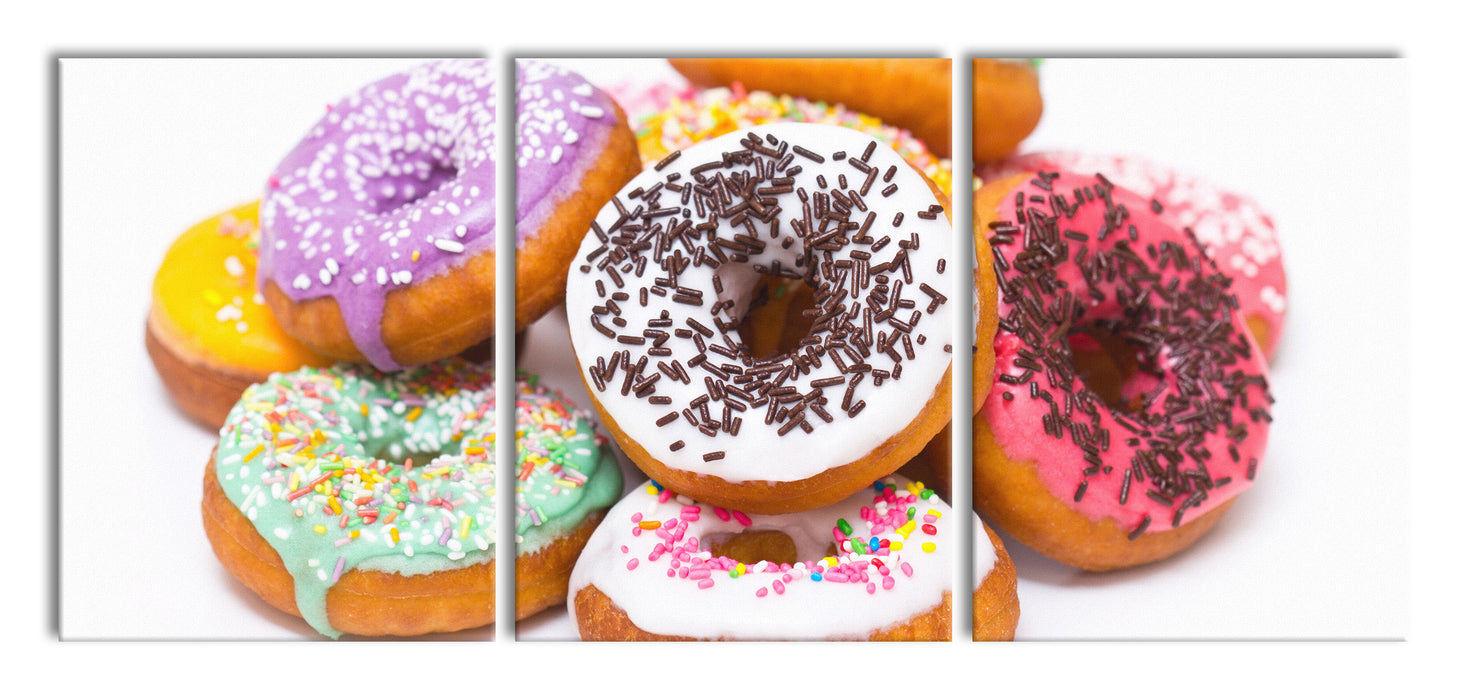 Leckere bunte Donuts, XXL Leinwandbild als 3 Teiler