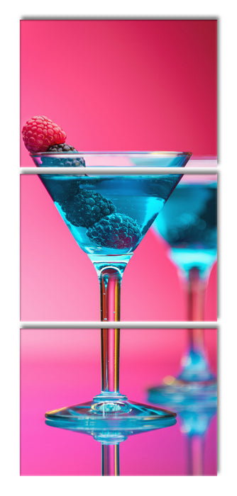Cocktails mit Himbeeren, XXL Leinwandbild als 3 Teiler