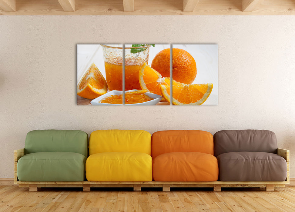 Frische Orangenmarmelade, XXL Leinwandbild als 3 Teiler