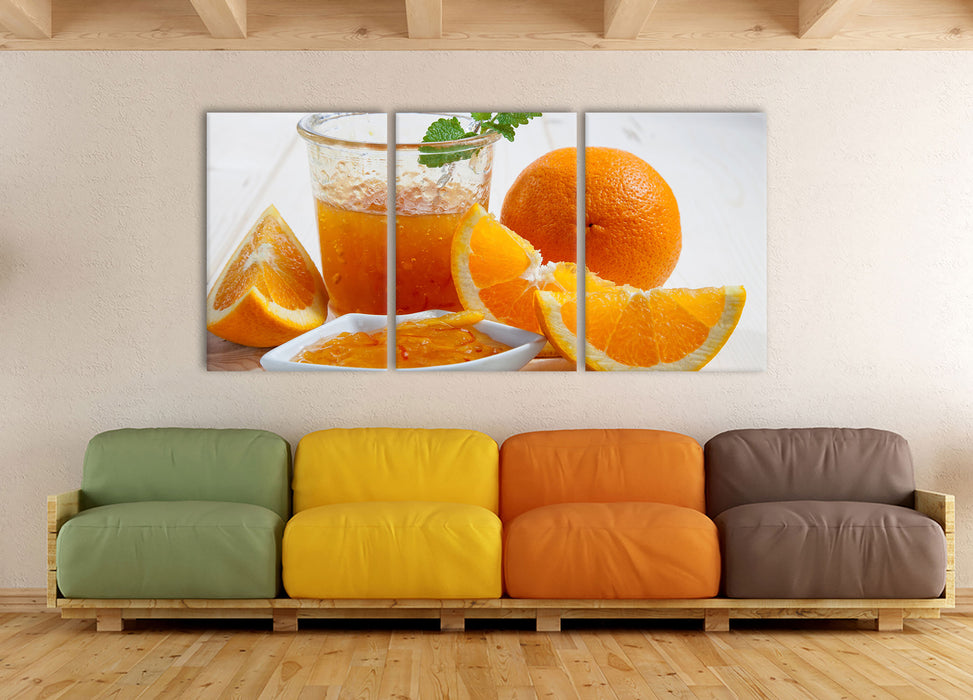 Frische Orangenmarmelade, XXL Leinwandbild als 3 Teiler