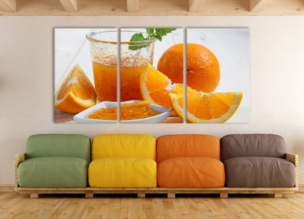 Frische Orangenmarmelade, XXL Leinwandbild als 3 Teiler