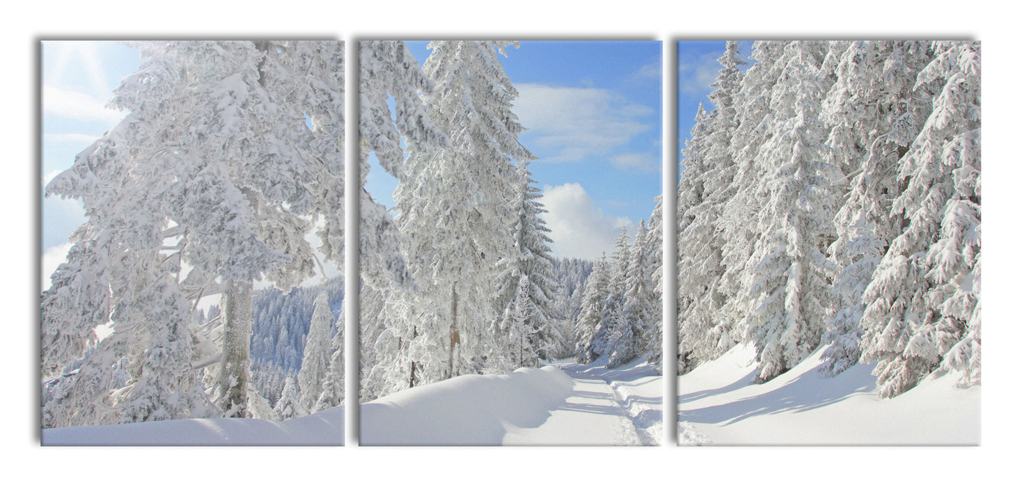 Winterlandschaft Bäume, XXL Leinwandbild als 3 Teiler