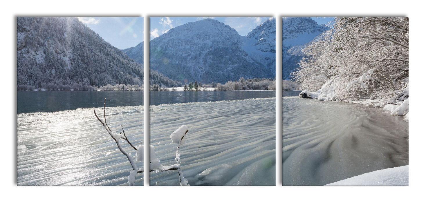 Winterlandschaft See, XXL Leinwandbild als 3 Teiler