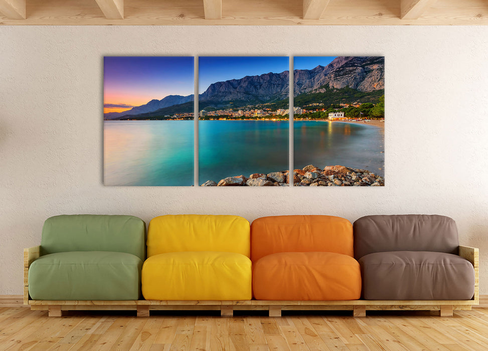 Meer an Traumstadt, XXL Leinwandbild als 3 Teiler