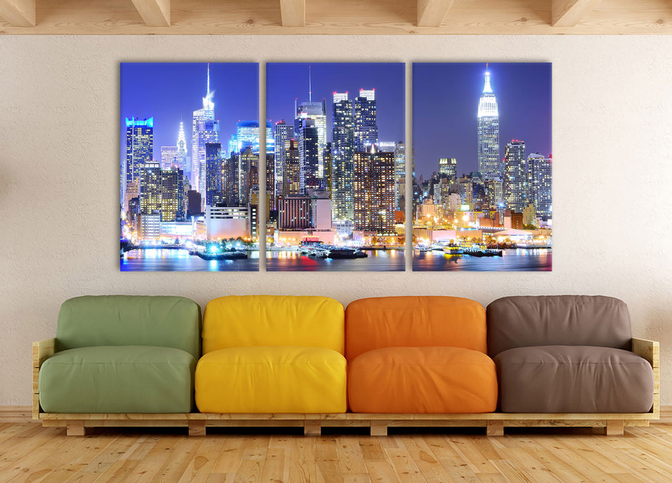 New York Skyline Brücke, XXL Leinwandbild als 3 Teiler