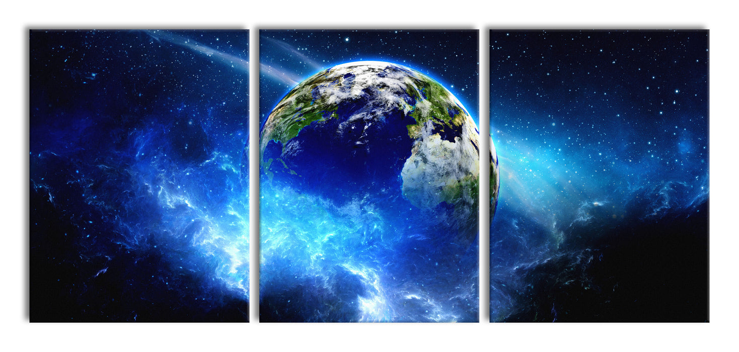 Planet Erde, XXL Leinwandbild als 3 Teiler