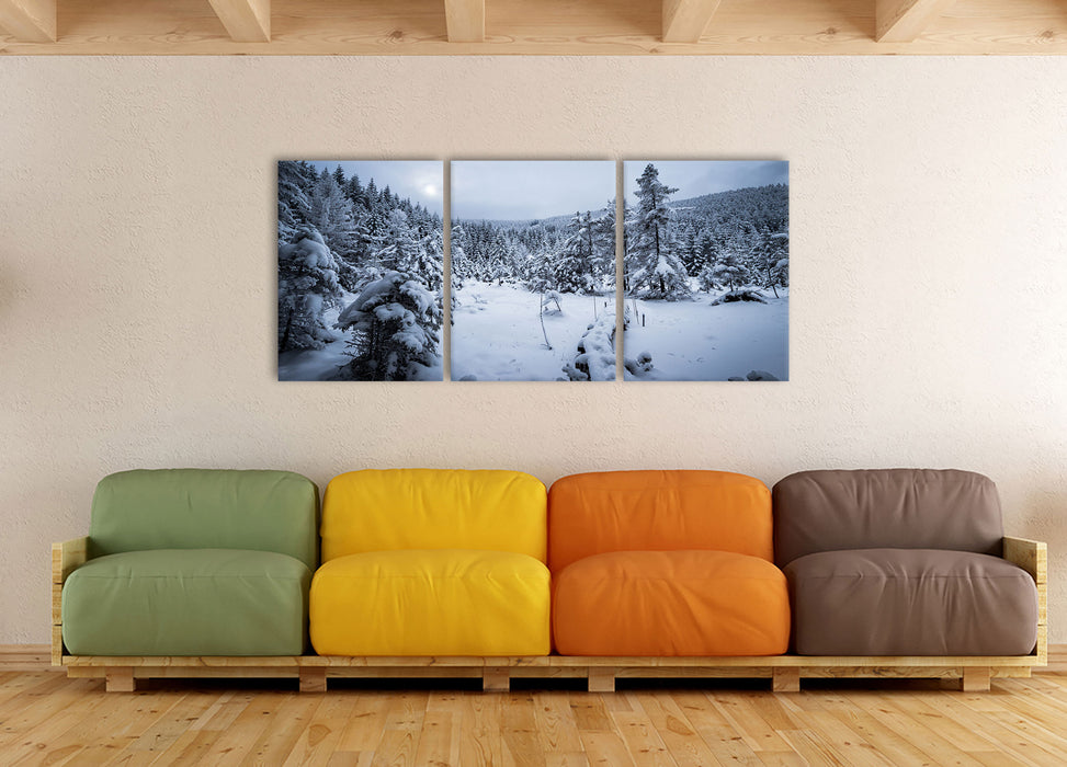 Winterlandschaft vereister See, XXL Leinwandbild als 3 Teiler