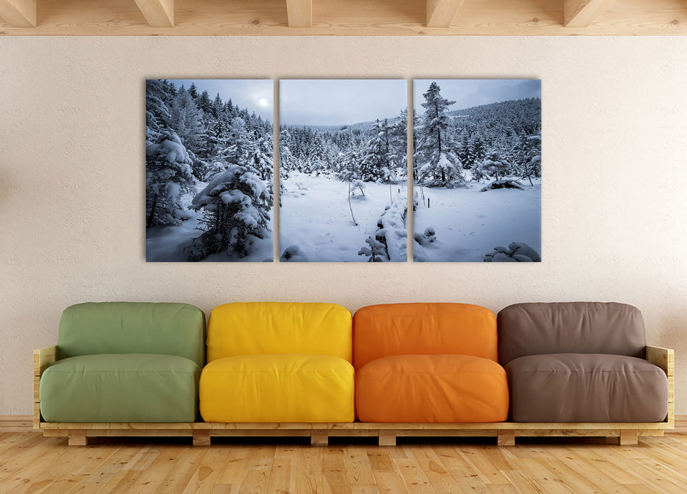 Winterlandschaft vereister See, XXL Leinwandbild als 3 Teiler