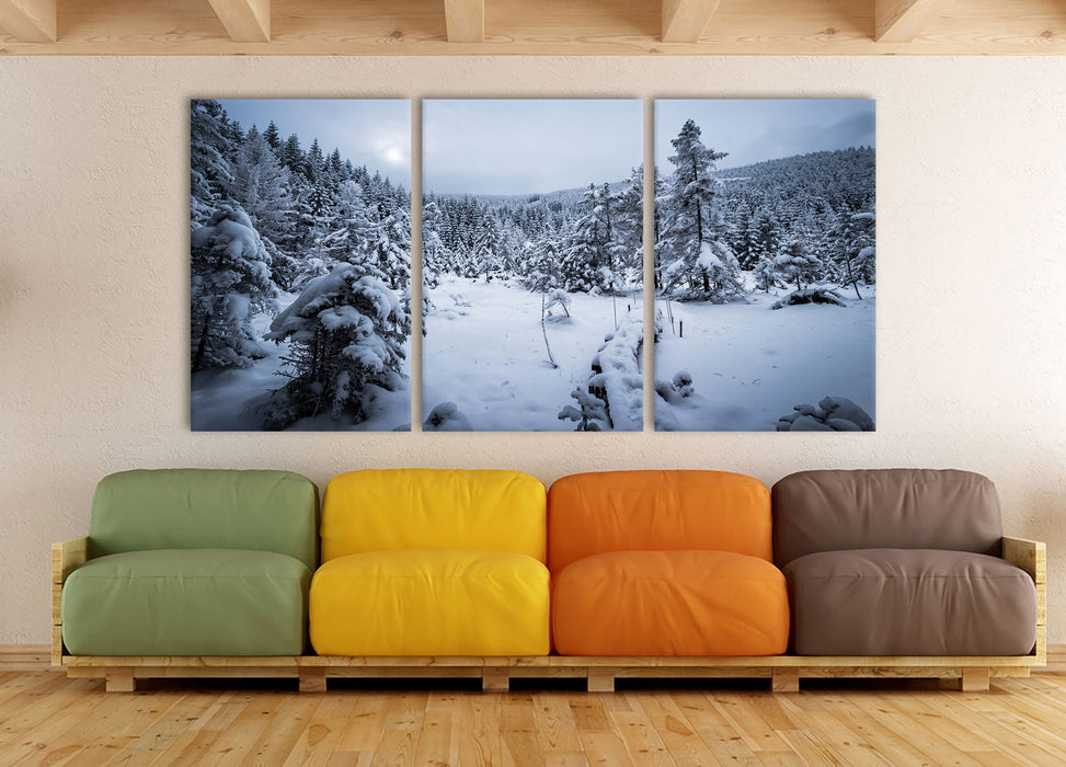 Winterlandschaft vereister See, XXL Leinwandbild als 3 Teiler