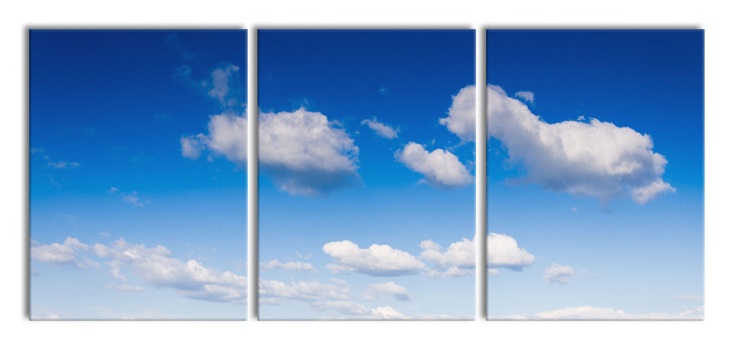 Wolken am blauen Himmel, XXL Leinwandbild als 3 Teiler