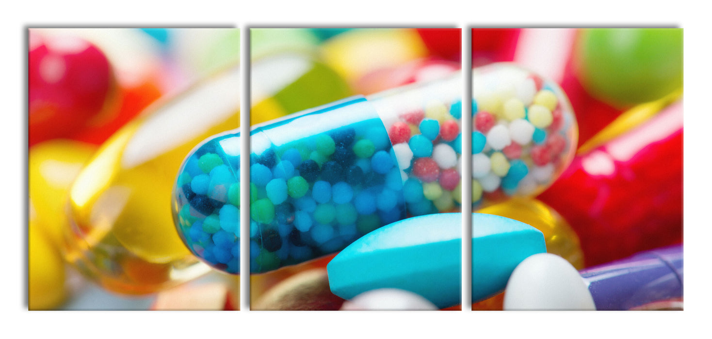 Pillen und Tabletten, XXL Leinwandbild als 3 Teiler