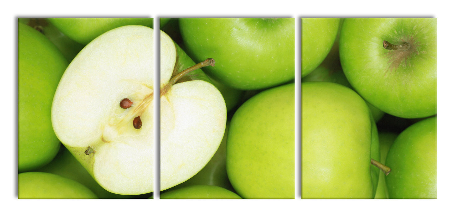 Grüne Äpfel, XXL Leinwandbild als 3 Teiler