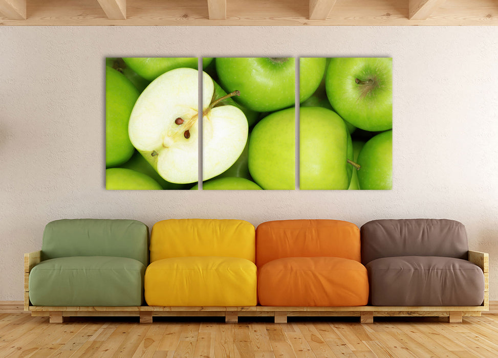 Grüne Äpfel, XXL Leinwandbild als 3 Teiler