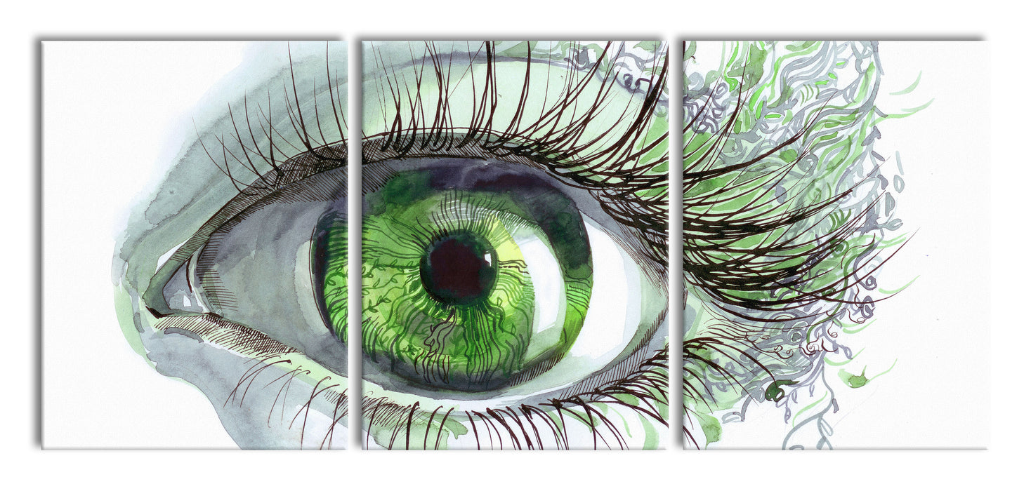 Grünes Auge, XXL Leinwandbild als 3 Teiler