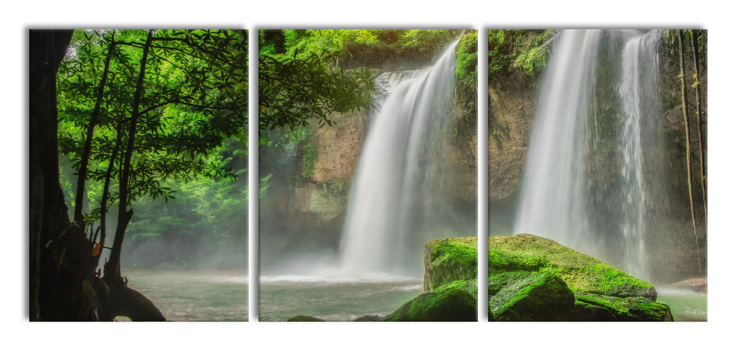 Wasserfall, XXL Leinwandbild als 3 Teiler