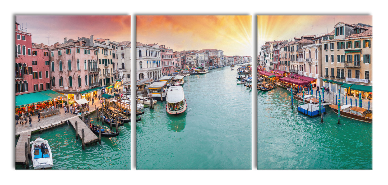 Venedig Fluss Häuser, XXL Leinwandbild als 3 Teiler