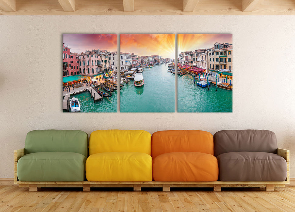 Venedig Fluss Häuser, XXL Leinwandbild als 3 Teiler